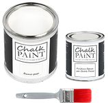 CHALK PAINT White Chalk & Finish + Brush - Ready Paint & Protect Kit (750ml Colour + 250ml Finish + Professional Brush 40)