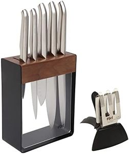 Furi Pro Black Steel Knife Block Set 7 Pc, Knife Block with Five Premium Knives and Sharpener for A Superior Cutting Performance, Stainless Steel Blades, Ergonomic Reverse-Wedge, Anti-Fatigue Handle