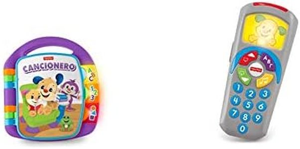 Fisher-Price Libro Interactivo de Aprendizaje, Juguete bebé +6 Meses (FRC69) + Mando A Distancia Perrito, Juguete Electrónico Bebé +6 Meses (Dld35)