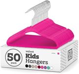 Zober Velvet Kids Hangers - Space Saving, Non-Slip Clothes Hanger Set w/ 360 Degree Chrome Swivel Hook - Pack of 50, Pink