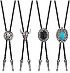 YADOCA 4Pcs Bolo Tie for Men Western Cowboy Leather Necktie Handmade Round Shape Bolo Tie Natural Star Halloween Costume Accessories for Men Women