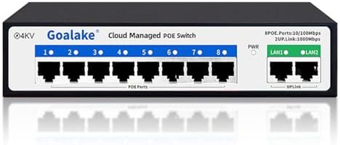 Managed PoE Switch with 8 Port PoE and 2 Gigabit Uplink Ports, Managed 10 Port PoE Switch Compatible with IEEE 802.3af/at Devices, AI PoE Auto Recovery&Extend, Vlan, Metal Pluy&Play,Desktop/Wall Mount