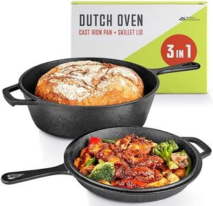 Modern Innovations 2-in-1 Dutch Oven, Cast Iron Pan (3.2QT) and Cast Iron Skillet (1.6QT) Combo, Cast Iron Pan with Lid, Preseasoned Cast Iron Pots and Pans Set, RV or Lodge Camping Cast Iron Set