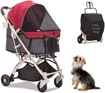 HPZ-PR America Pet Rover Lite Premium Light-Weight Dog/Cat/Pet Stroller Travel Carriage with Convertible Compartment/Aluminum Frame for Small & Medium Pets (Ruby Red 2nd-Gen)28x20x40Inch(Pack of 1)
