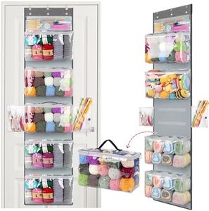 Katech Hanging Yarn Storage Organizer, Over The Door Storage w/Large Capacity Knitting Bag, Yarn Organizers with 6 Zipper Closure Compartments & Detachable Crochet Bag for Yarns Enthusiasts