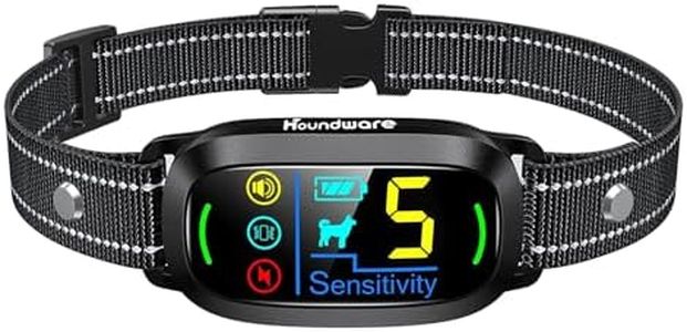 Houndware Anti Dog Bark Collar: Multifunctional Auto Barking Collars for Dog Training with Sound Vibration Shock 4 Modes 5 Levels IP67 Waterproof Rechargeable Adjustable for Small Medium Large Dogs