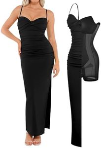 Popilush Women's Shapewear Maxi Dress Corset Ruched Bodycon Elegant Formal Cocktail Evening Dresses Black