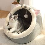 Abhsant Cute Pet Fleece Bed Puppy Dog Cat Sleeping Igloo House Non-Slip Warm Washable,Tent Bed for Winter Rabbit and Dogs Triangle Nest Cozy Bed || Large Size || (CAT House, 40 X 38 X 34 Cm)