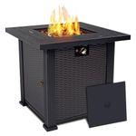 Senjoys 28'' Propane Fire Pit Table, 50,000 BTU Fire Table with Steel Lid, Big Legs, Laval Rocks, Deck Safe Fire Pit, Gas Fire Pits for Outside Patio