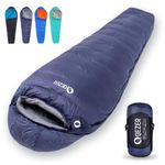 QEZER Down Sleeping Bag 4 Season, Lightweight Camping Sleeping Bag for Adults and Teens Hiking Outdoor with 1000g Duck Down 620 FP(blue)