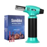 Sondiko Butane Torch Lighter S400, Refillable Kitchen Torch, Fit All Butane Tanks Blow Torch with Safety Lock and Adjustable Flame for Desserts, Creme Brulee, and Baking, Cyan