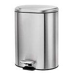 LYCN 6L Oval Trash Can with Lid Soft Close, Pedal Garbage Can with Removable Inner Bucket, Stainless Steel Dustbin Trash Bin for Bedroom Bathroom Office (Silver)