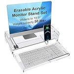 ZHIDIAN 20“ Large Acrylic Monitor Stand Riser With Writable Keyboard Cover,2-Tier Removable & Adjustable & Pull-Out Storage Tier,Anti-Cat Clear Acrylic Laptop Stand With Built-In Phone Holder