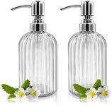 Roscoe Plastic Soap Dispenser with Rust Proof Pump, 12 Waterproof Labels, Soap Dispensers Bathroom Countertop, Plastic Hand Soap Dispenser Dish Soap Dispenser for Kitchen (Glass-400 Ml, Pack of 2)