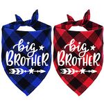 STMK 2 Pack Big Brother Plaid Dog Bandana, Pregnancy Announcement Plaid Dog Bandana, Gender Reveal Photo Prop, Pet Scarf Accessories, Pet Scarves for Dogs (Blue and Red)