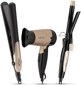 Vega Miss Versatile Styling Set Straightener, Curler & Dryer Gift Combo for Women, 1000W Hair Dryer with 2 Head/Speed Setting, Hair Straightener & Curler comes with Ceramic Coated, (VHSS-03), Black
