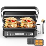 Panini Grill Press Sandwich Maker with Removable Plates, CATTLEMAN 6 in 1 Indoor Grill & Electric Griddle with Meat Thermometer, PFAS Free Ceramic Nonstick Reversible Plates, Opens Flat, 1600W