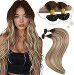 Moresoo K Tip Hair Extensions Human Hair Balayage Dark Brown to Light Brown with Golden Blonde U Tip Hair Extensions Remy Hair for Women 50G/50S 22 Inch