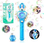 Babuloo Magic Bubble Wand for Kids, Automatic Bubble Machine 1000+ Bubbles Per Minute with Lights/10 Holes/Bubble Solution, Handheld Bubble Wand Blower for Boys Girls Outdoor Party Wedding Gift-Blue