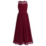 iEFiEL Girls Sequins Neck Chiffon Long Gown Pageant Prom Party Wedding Bridesmaid Flower Girl Dress Burgundy 10