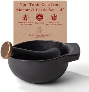 Alva Nori Cast Iron Mortar and Pestle Set Non Toxic Spice Grinder Food Grinder 4.3" PFAS, PFOA & PFTE Free, Nonstick Masher Kitchen Tools, Manual Grinder for Spices, Mexican Cooking Tools