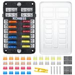 Kohree 12 Way 12V Fuse Box, 12 Volt Blade Fuse Block Waterproof with LED Indicator, Automotive Fuse Box Holder 12V/24V with 30 PCS Fuses, Fuse Panel for RV, Car, Boat, Marine, Truck