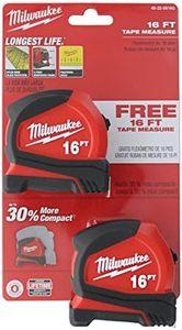 Milwaukee 48-22-6616G 2-Pack of 16 Inch Compact Tape Measures w/Double-Sided Tape and Scoring Hook