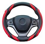 Car Steering Wheel Cover - Sportage Leather Steering Wheel Cover Universal Size M 37-38cm /14.5-15inch, Anti-slip, Breathable, Red