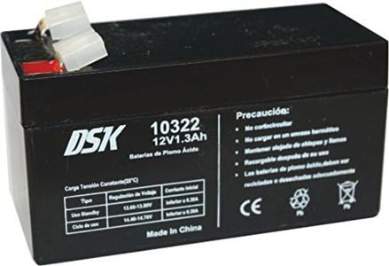 DSK 10322 - Batteria al piombo AGM ricaricabile sigillata 12V 1,3Ah. Ideale per allarmi domestici e industriali, scooter elettrici, giocattoli elettrici, recinzioni, bilance, nero
