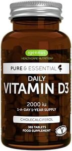 Vitamina D3 Quotidiana ad alto dosaggio 2000 UI, fornitura per 1 anno, Supporta Ossa, Denti, Muscoli e Difese Immunitarie, 365 compresse. Igennus