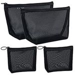 GINOYA 4PCS Mesh Toiletry Bag, Nylon Makeup Pouches with Zipper for Cosmetic Home Office Purse Diaper Bag (Black)