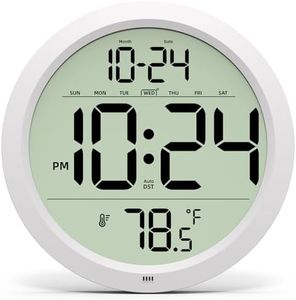 Digital Wall Clock with Date, Indoor Temperature, Auto-DST, Battery-Operated Digital Clock, 8 Inch Small Decorative Wall Clock for Bedroom, Living Room, Home, Kitchen, Office, Modern, Electric, Simple