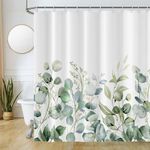 Green Eucalyptus Shower Curtain, Uiiooazy Sage Green Leaves Floral Plant Bath Curtain Mildew and Mould Resistant Waterproof Polyester Fabric Washable Shower Curtain with Hooks for Bathroom 180Wx180Hcm