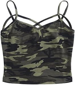 SweatyRocks Women's Sexy Strappy Crop Top Crisscross Front Camo Print Cami Top