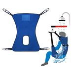 Patient Lift Toileting Sling Large Mesh Sling for Shower Home Use Electric Transfer Belt with Head Support Medical Handicap Commode Full Body Sling (Blue)