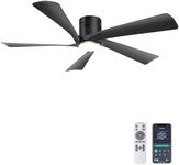 Ohniyou 52” Low Profile Ceiling Fan with Lights, Remote & APP Control Modern Flush Mount Indoor Outdoor Ceiling Fans, Dimmable, Silent DC Motor, Reversible, Black