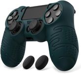 PlayVital Silicone Cover Skin for ps4 Controller, Anti-Slip Soft Protector Case Cover with Thumb Grip Caps for ps4 for ps4 Slim for ps4 Pro Controller - Line & Dot Racing Green