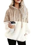 BETTE BOUTIK Women Casual Double Fuzzy Sweatshirt Faux Fleece Zip Pullover Hoodies Coat Outwear Block Khaki S