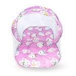 CUSTOMARY Toddler Animal Printed Foldable Mattress with Mosquito net and Pillow (0 Months- 3 Months, Pink Kitty)