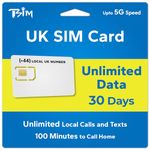 TSIM UK SIM Card for Canadian Traveler 30 Days | Unlimited High Speed Data + Unlimited Local Calls and Text + 100 Minutes to Call Home | Get Local UK Number Before Travel.