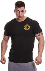 Gold's Gym GGTS001 Men's Basic Left Chest Muscle Joe Print Logo Crew Neck T-Shirt Black