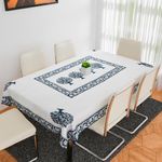 Kuber Industries Dining Table Cover | Tabletop Cover | Table Buffet Cover | Table Linen Cover | 6-Seater Table Cloth | Table Cloth Cover | Blue Tree | DTC | 60x90 Inch | White