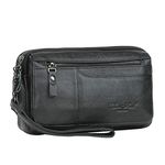 Leather Wrist Clutch Purse Wallet for Men Women Business Travel Phone Holder Organizer Wristlet Strap Bag Coin Pouch Handbag Black