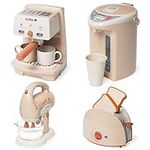 Kitchen Appliances Toy for Kids Kitchen Pretend Play Toy Play Kitchen Set with Coffee Maker Blender Espresso Machine Water Dispenser Toaster Mixer Realistic Sounds for Boys Girls 3+