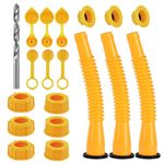 Gas Can Spout Replacement, Gas Can Nozzle,(3Kit-Yellow) with 6 Screw Collar Caps(3 Coarse Thread &3 Fine Thread-Fits Most of The Cans) with Gas Can Vent Caps, Thick Rubber pad, Spout Cover, Base Caps