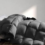 marshmallow dream Feather Down Comforter Queen Size,All Season Down Duvet Insert or Stand-Alone Fluffy Soft Cotton Fabric Medium Warmth Down Comforter with Corner Tabs (90''×90'', Grey)