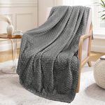 Exclusivo Mezcla Large Flannel Fleece Throw Blanket, 127x178 CM Sofa Throws, Soft Jacquard Weave Leaves Pattern Throws for Sofa, Dark Grey Blanket