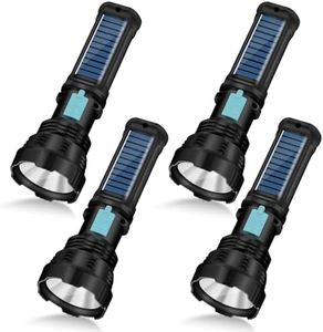 VOETIR Led Solar Flashlight, 1500 Lumens Led Solar Powered Handheld Type C Rechargeable Flashlights with IP65 Waterproof, 2000mAh Battery for Survival Emergencies Camping (4 Pack)