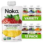 Noka Superfood Fruit Smoothie Pouches Variety Pack, Healthy Snacks with Flax Seed, Plant Protein and Prebiotic Fiber, Vegan and Gluten Free Snacks, Organic Squeeze Pouch, 4.22 oz, 12 Count