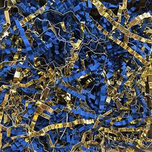 Crinkle Cut Paper Shred Filler (1/2 LB) for Valentine's Day Gifts Craft DIY's Packaging, Navy Blue & Gold Shredded paper for Gift Box, Wrapping & Basket Filling for Christmas, Halloween & Wedding Decorations (Navy Blue & Gold)